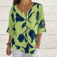 thumbnail image 2 of Ecqkame womens summer tops Summer Floral Print Casual Elbow-Length Sleeve T Shirts Trendy V Neck Loose Button Tee Shirts Green XXXXXL, 2 of 8