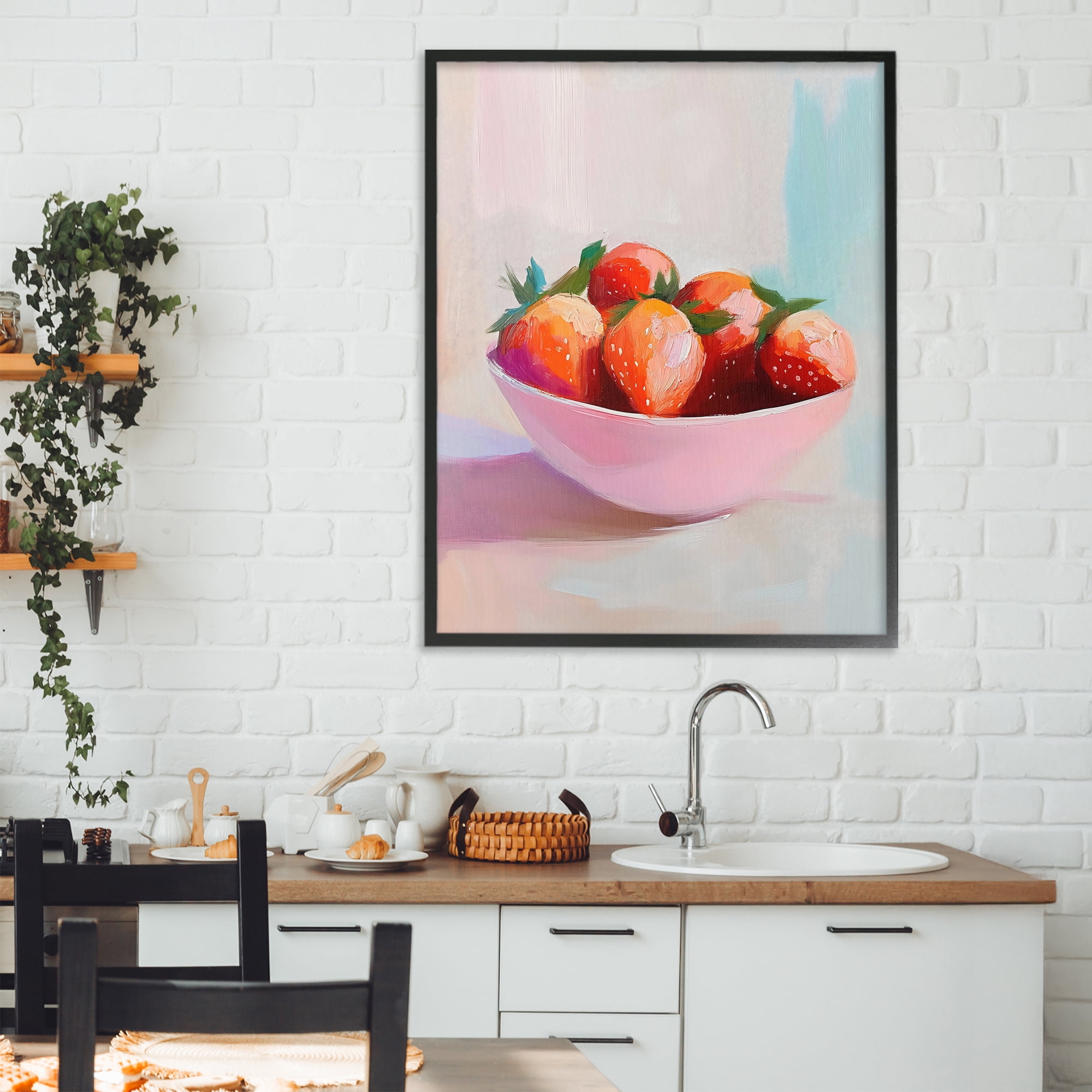 Stupell Industries Pastel Bowl of Strawberries Black Framed Giclee Art, design by The Prints Vibe
