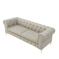 thumbnail image 4 of Nicole Miller Melia Modern Chesterfield Leather PU Button Tufted 3 Seat Sofa with Gold Leg, Rolled Arms, Grey, 4 of 9