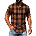 thumbnail image 3 of Busydd Plaid Shirts for Men Casual Stand Collar Button Down Shirt Men Fashion Short Sleeve Summer Shirts L, 3 of 10