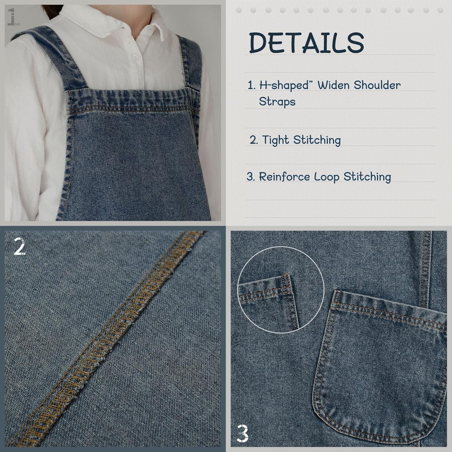 Cotton Denim Apron With 2 Pockets, Cross Back Aprons for Women Men, Bib Jean Kitchen Apron for Arts Cafe Work