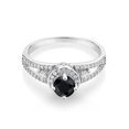 thumbnail image 2 of Gem Stone King 925 Sterling Silver Black Sapphire Engagement Ring for Women (1.63 Cttw, Round 5MM, Gemstone September Birthstone, Size 9), 2 of 4