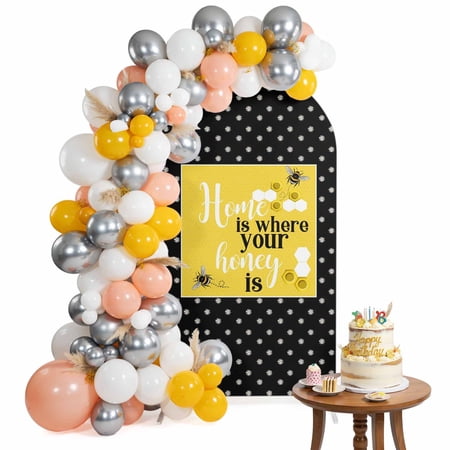 Yellow Black Bee Arch Backdrop Cover 5FT Home Is Where Your Honey Is Honeycomb Daisy Spandex Fitted Arch Covers Stretchy Backdrop Decoration for Wedding Birthday Graduation Party