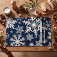 thumbnail image 3 of Smile Navy Blue Snowflakes Winter Placemats Set of 4, 12x18 Inch Christmas Table Mats, 3 of 7