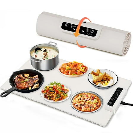Warming Mat for Food - Electric Warming Tray with Adjustable Temperature With 3 Level Temperature and 3 Level Timer, Portable  Food Warmer For Parties Home White