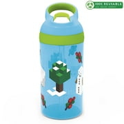 Zak Designs 16oz Minecraft Kids Durable Plastic Water Bottle with Straw and Built in Carrying Loop, Leak-Proof, Minecraft Characters