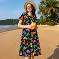 thumbnail image 4 of Balery Colorful Geometric Dog Vestidos sueltos de manga corta para mujer, vestidos de verano 2025, vestidos casuales de corte A con vuelo., 4 of 6