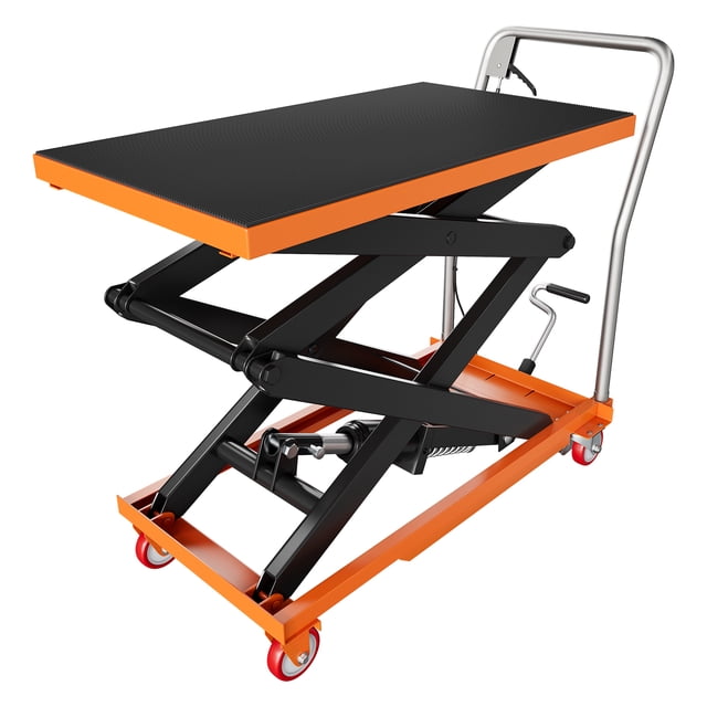 Chariot à Ciseaux Hydraulique 330/770 Lb, Plateforme Mobile Robuste Réglable de 14 à 50 Pouces avec Surface Antidérapante et Roues Verrouillables, Atelier Entrepôt, Noir/orange+noir