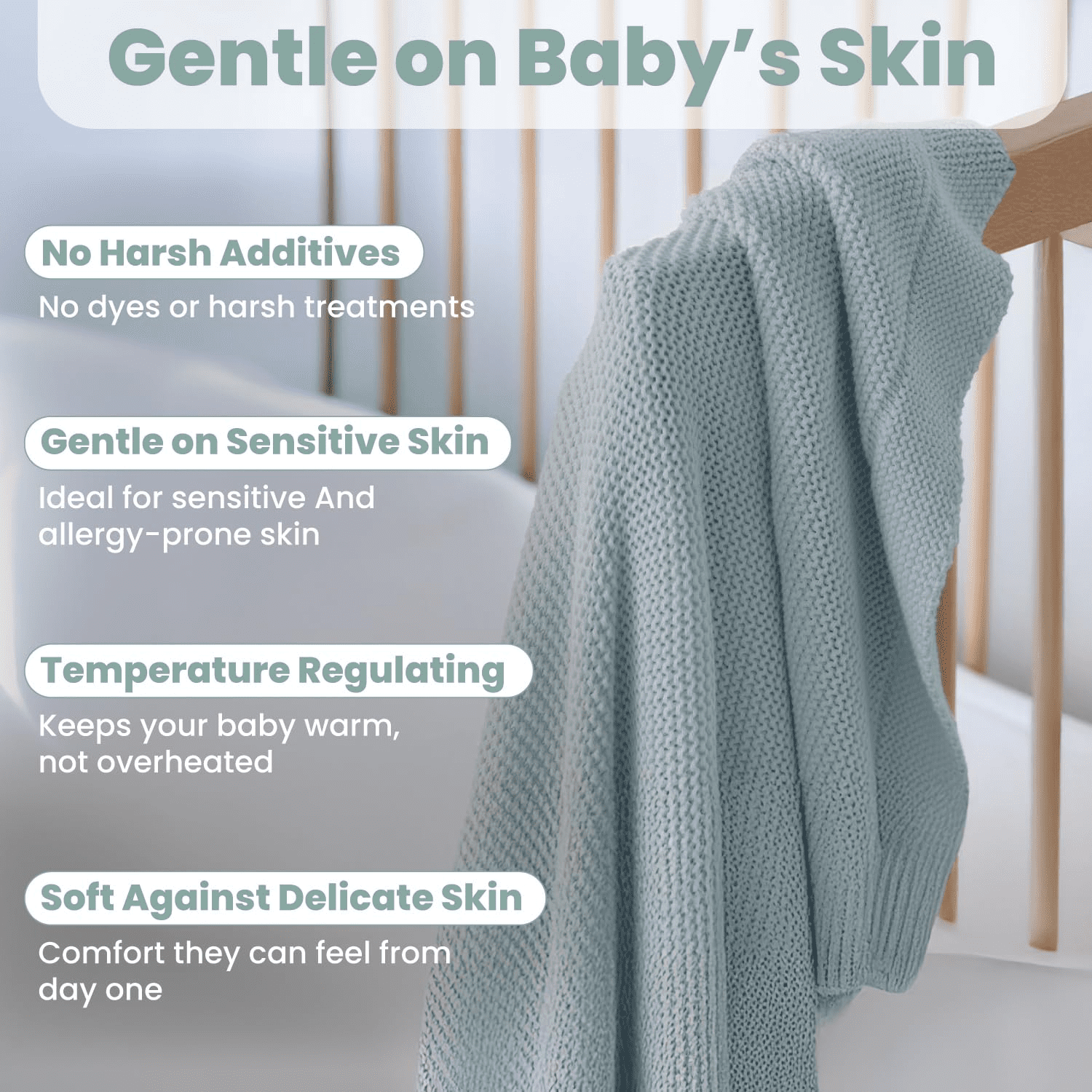 Little Dedi 100% Organic Cotton Baby Knitted Blanket with Gift Box - Soft Toddler, Crib, Stroller Blanket - Neutral Swaddle and Receiving Blanket for Newborns, 30"x40", Sage