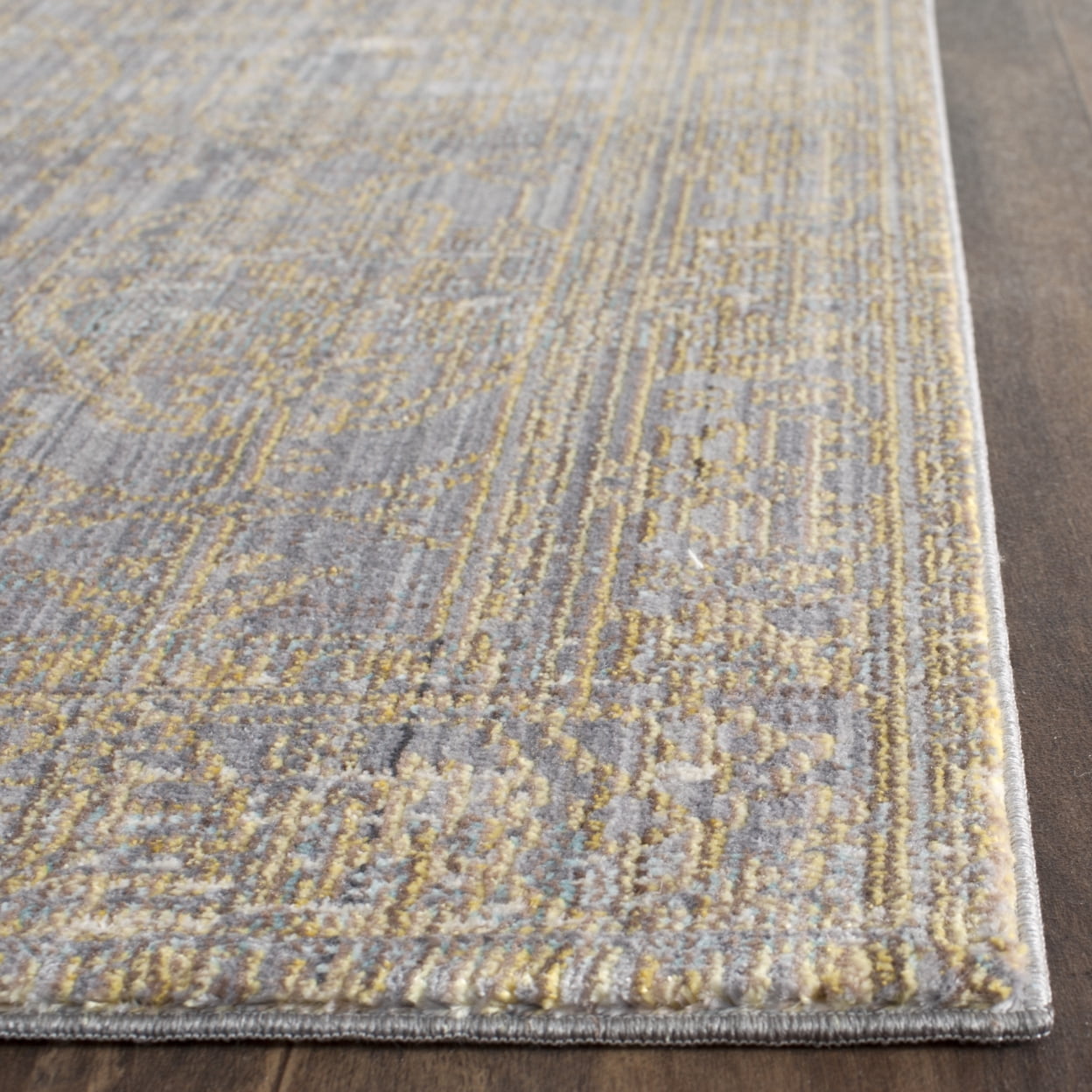 SAFAVIEH Valencia Julian Overdyed Polyester Runner Rug, Grey/Gold, 2'3" x 10'
