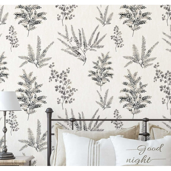 S4sassy Self Adhesive Wallpaper, Gray Fern and Foliage Print Mural Wall Paper, Peel and Stick Contact Paper for Walls, Entryway accent Wall, Office Decor, Solution (25"x60" inch)