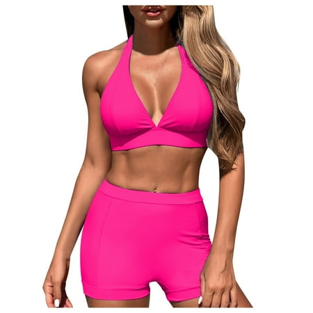 Gubotare Women Swimsuit Swimsuits for Women Tankini Top Bathing Suits Tummy Control Boyshorts Swimming Suit (Pink L)