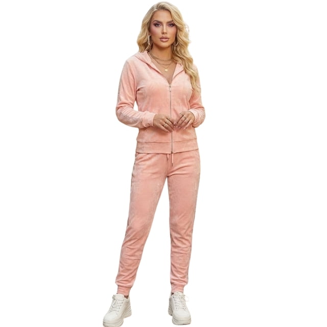Conjunto 2 Piezas Hoodie con Cierre y Pants Estilo Casual Chic con Detalle Brillante para Mujer