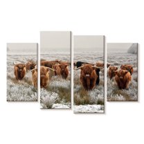Elephant Stock Winter Highland Cows Wall Art - Horizontal Multi Panel Canvas - Living Room Wall Decor - Animal Multi Panel - Brown And Orange Decor - 75" x 48"