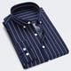 thumbnail image 1 of Camisa clásica a rayas para hombre, con bolsillo en el pecho y rayas verticales, de otoño, de manga larga, formal, azul, para negocios, de gran tamaño., 1 of 5