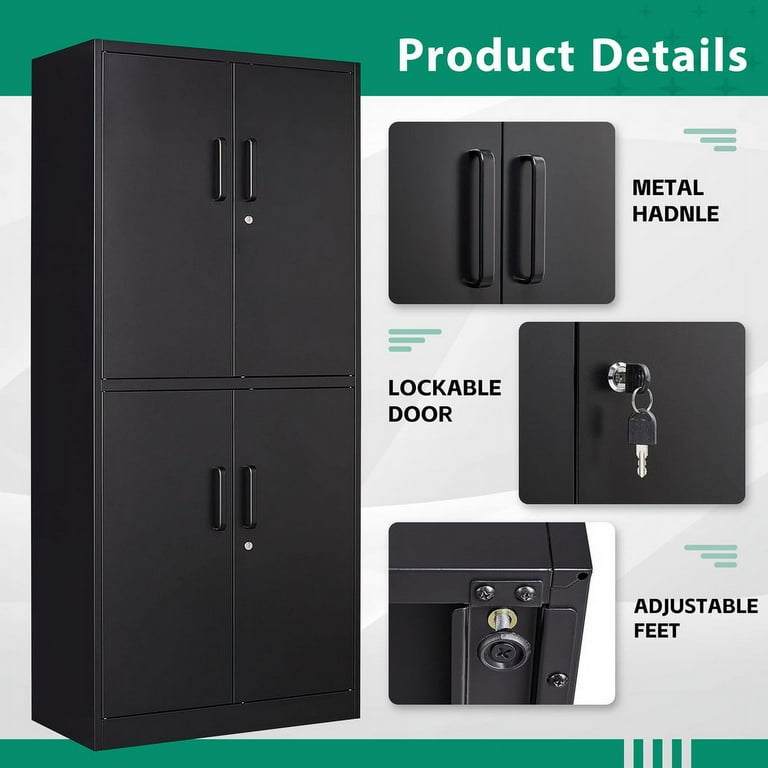 miiico★ MIIIKO Metal Storage Cabinet, 2 Adjustable Shelves Lockable