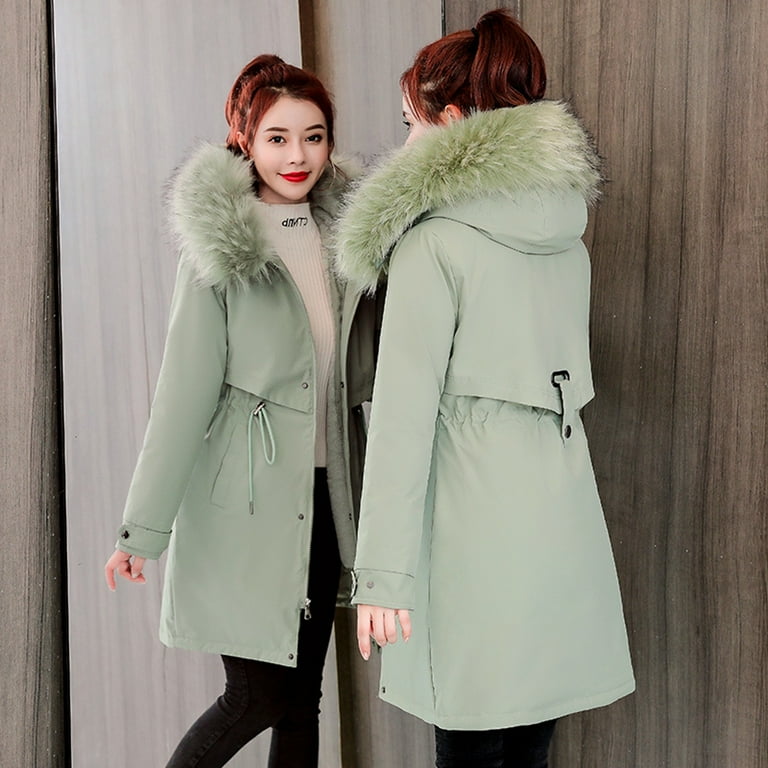 LAWOR Plus Size Coats Winter Clearance Women Trendy Outerwear Long  Cotton-Padded Jackets Pocket Suede Hooded Coats Fall Savings Z 