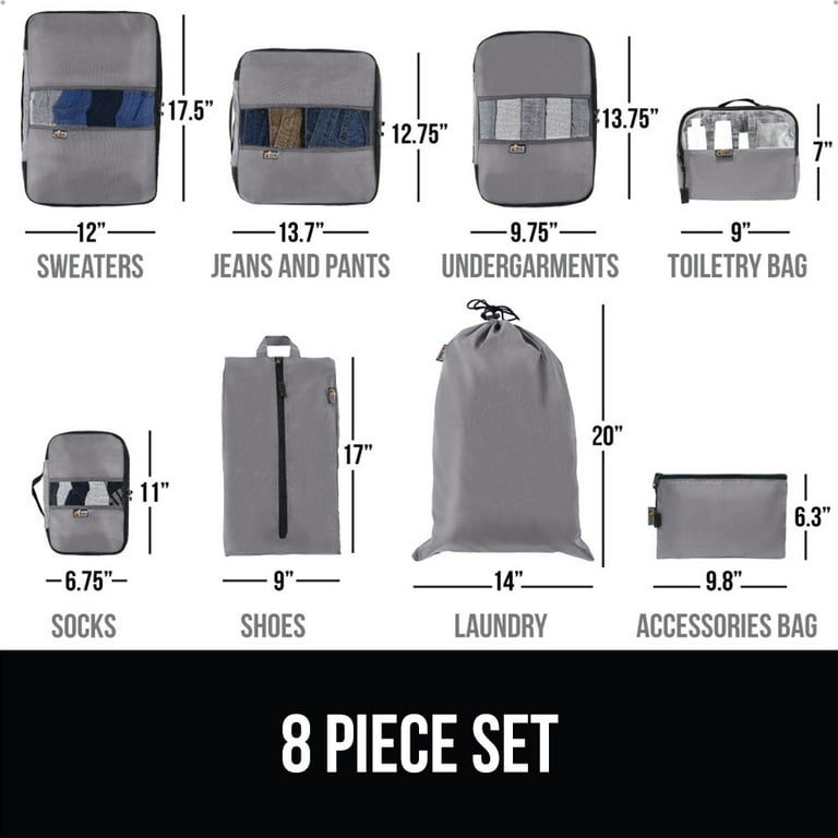 GORILLA GRIP 8 Piece Packing Cubes Set, Travel Essential