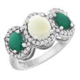 thumbnail image 1 of 14K White Gold Natural Opal & Emerald 3-Stone Ring Oval Diamond Accent, size 5, 1 of 2