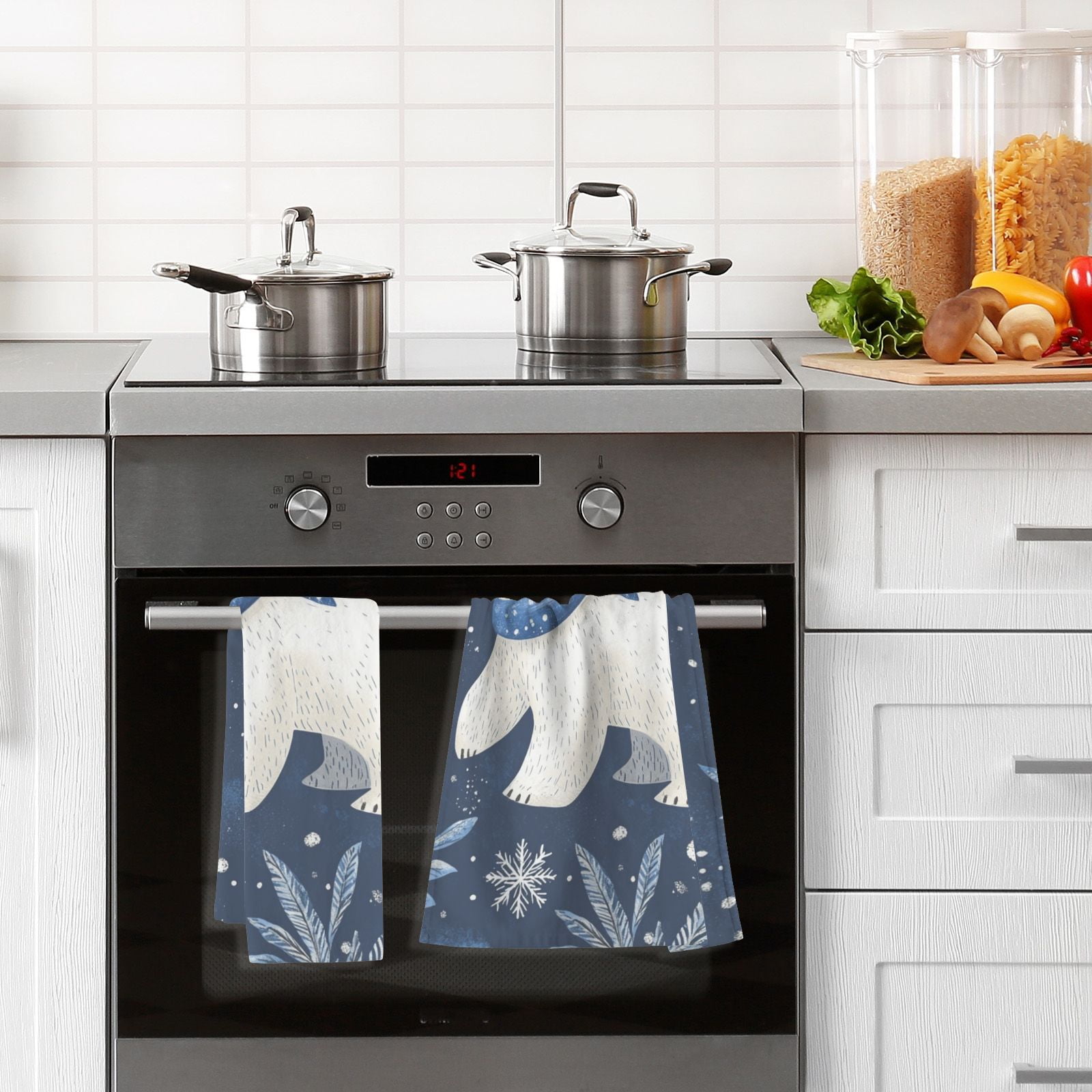 Leaves Polar Bears Hand Towels Cotton Bath Towels Large Face Towels Absorbent for Bathroom 2 Packs
