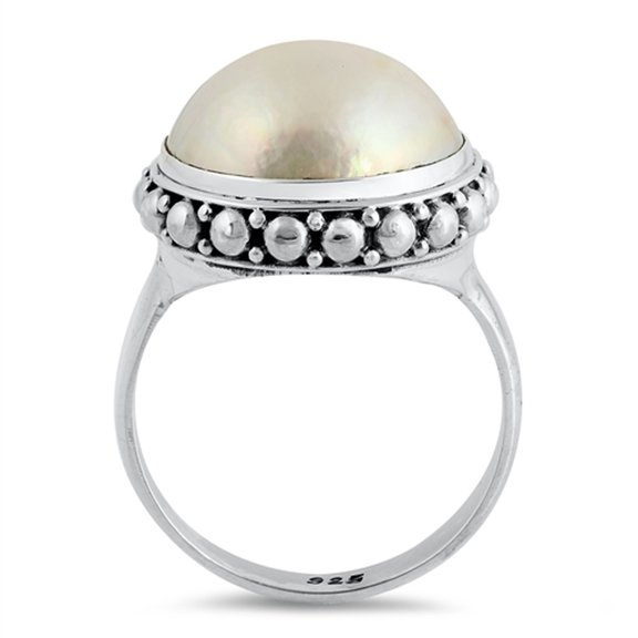 Freshwater Simulated Pearl Ball Bali Bead Halo Ring .925 Sterling Silver Band Jewelry Female Size 7