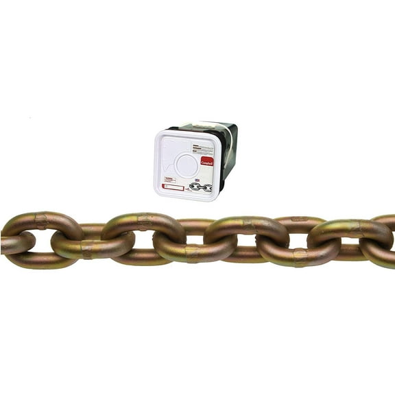 Campbell 0510626 System 7 Grade 70 Carbon Steel Transport Chain in Square Pail, Yellow Chromate, 3/8" Trade, 0.41" Diameter, 45' Length, 6600 lbs Load Capacity