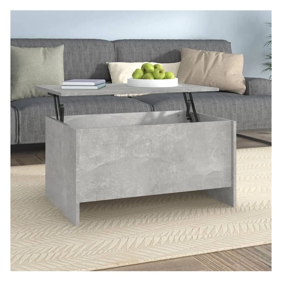 Coffee Table with Lift Top, Concrete Gray Engineered Wood, 31.5"x21.9"x16.3", Modern Living Room Table with Storage