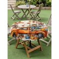thumbnail image 3 of Outdoor Tablecloth with Umbrella Hole and Zipper, Thanksgiving Round Table Cloth 60 Inch Waterproof Tablecloth, Fall Scarecrows Maple Leaf Truck Beige Picnic Table Cover for Patio Camping, 3 of 7