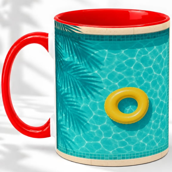 Pool Float Summer Accent Mug, 11oz Ceramic Coffee Cup for Pool Lovers