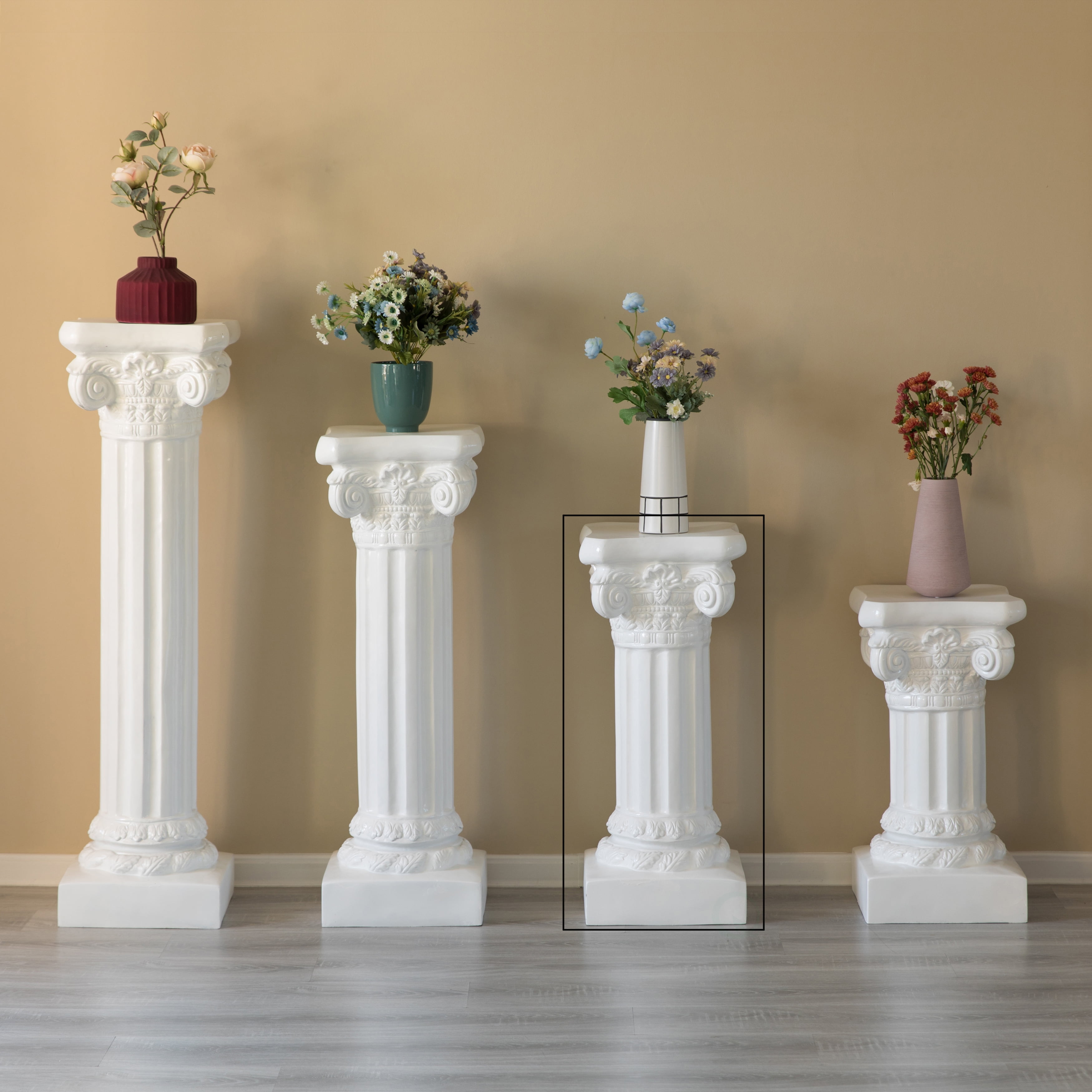 Decorative Modern Fiberglass White Plinth Roman Style Column Ionic