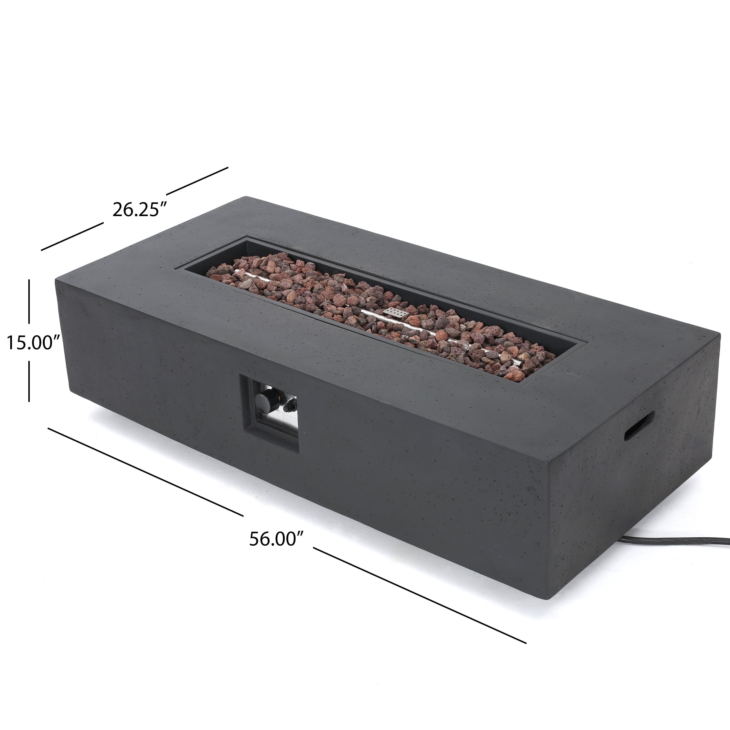 Hearth Outdoor 50,000 BTU Lightweight Concrete Rectangular Fire Pit (No Tank Holder), Dark Gray