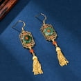 thumbnail image 4 of 14K Gold over 925 Sliver Real Natural Jade Ruyi Tassel Earrings, Long Vintage Court Style, Hollow Jade Jewelry Gift for Girlfriend's Elegance, 4 of 5