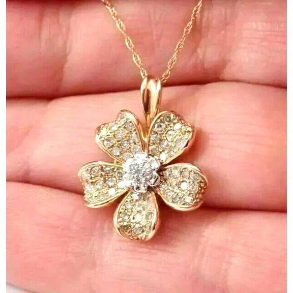 2Ct Round Lab Created Diamond Flower Women's Chain Pendant 14KYellow Gold Plated