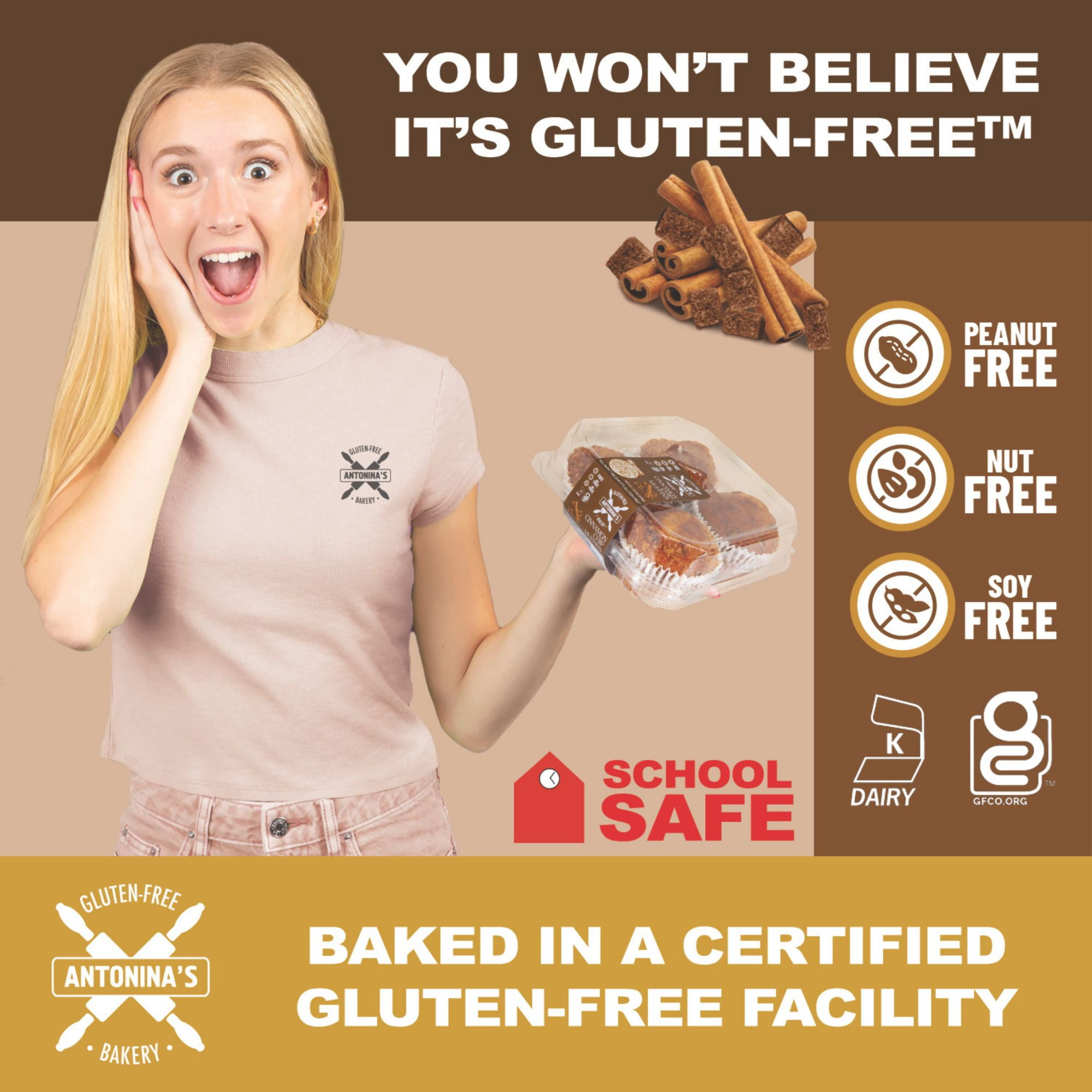 Antonina's Gluten-Free Cinnamon Chip Muffins, Certified Gluten-Free, Nut Free, Peanut Free, Soy Free, Eight 4-Packs (32 Muffins)