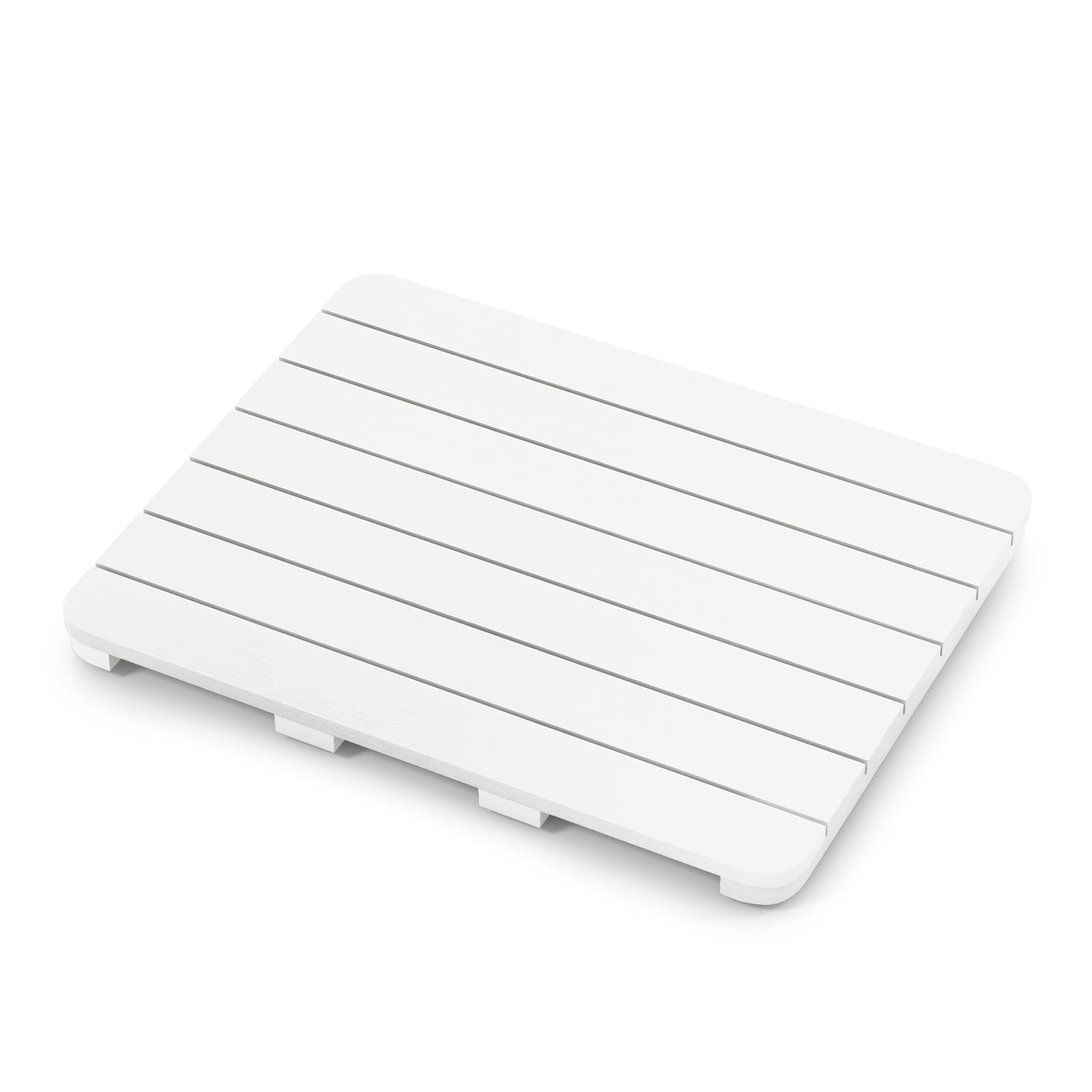 Costway 23.5" x 19" Bath Mat HIPS Spa Shower Mat for Bathroom with Non Slip Foot Pads White