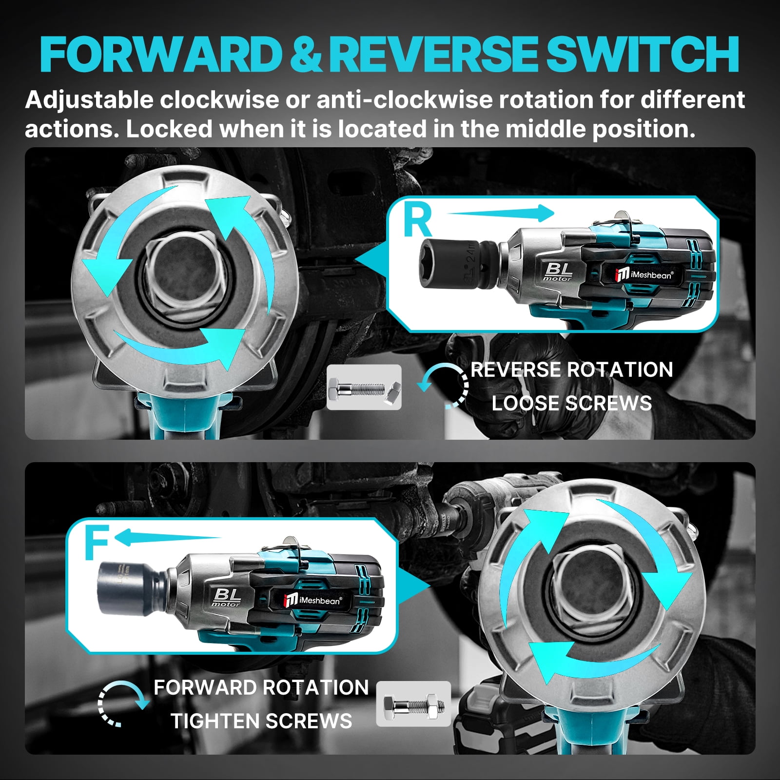 iMeshbean Brushless Cordless 3/4” High Torque Electric Impact Wrench 1549Ft-lbs(2100Nm)