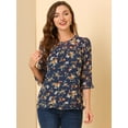 thumbnail image 3 of BluCasual De GaCon Estampado Floral De Man3/4 Con Volantes PaMujer Azul oscuro blanco naranM, 3 of 6