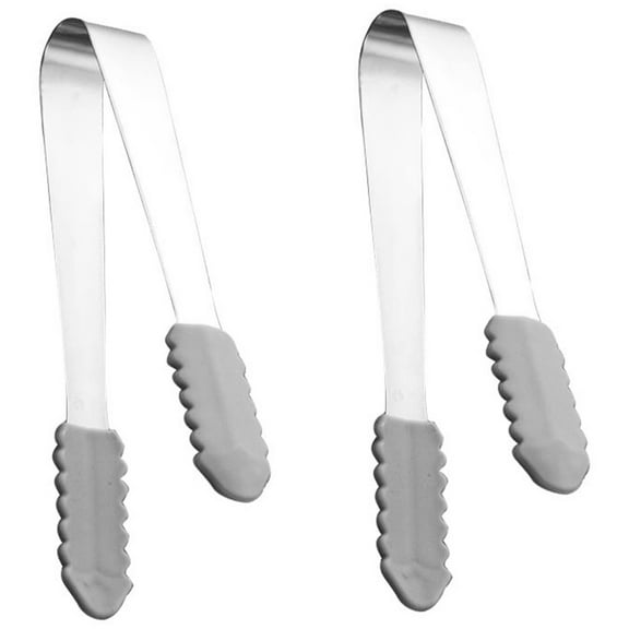 2 Pcs Ice Cube Tongs Mini for Serving Kitchen Snack Food Clamp Major Stainless Steel Silica Gel