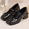 thumbnail image 6 of IEMIEMIEM Women's Chunky Heels Mary Jane Shoes Classic PU Leather Pumps Round Toe Bow Patent Strap Buckle Dress Shoes Casual Daily Work Versatile 7 wide, 6 of 7