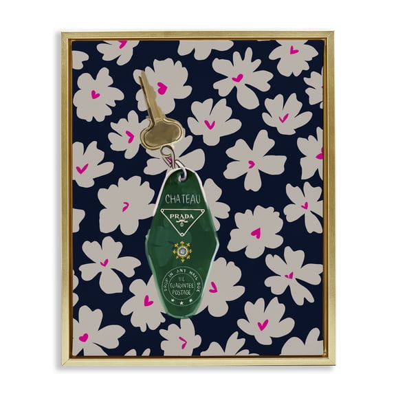 Stupell Industries Glam Floral Patterned Glam Key Gold Floating Frame Canvas Art, 17 x 21, by Amelia Noyes