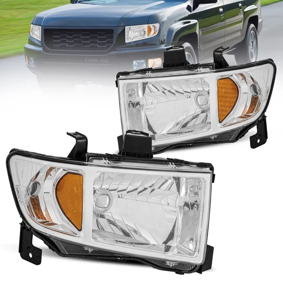 MOSTPLUS Pair Chrome Front Headlights Lamps Assembly for 2006-2014 Honda Ridgeline