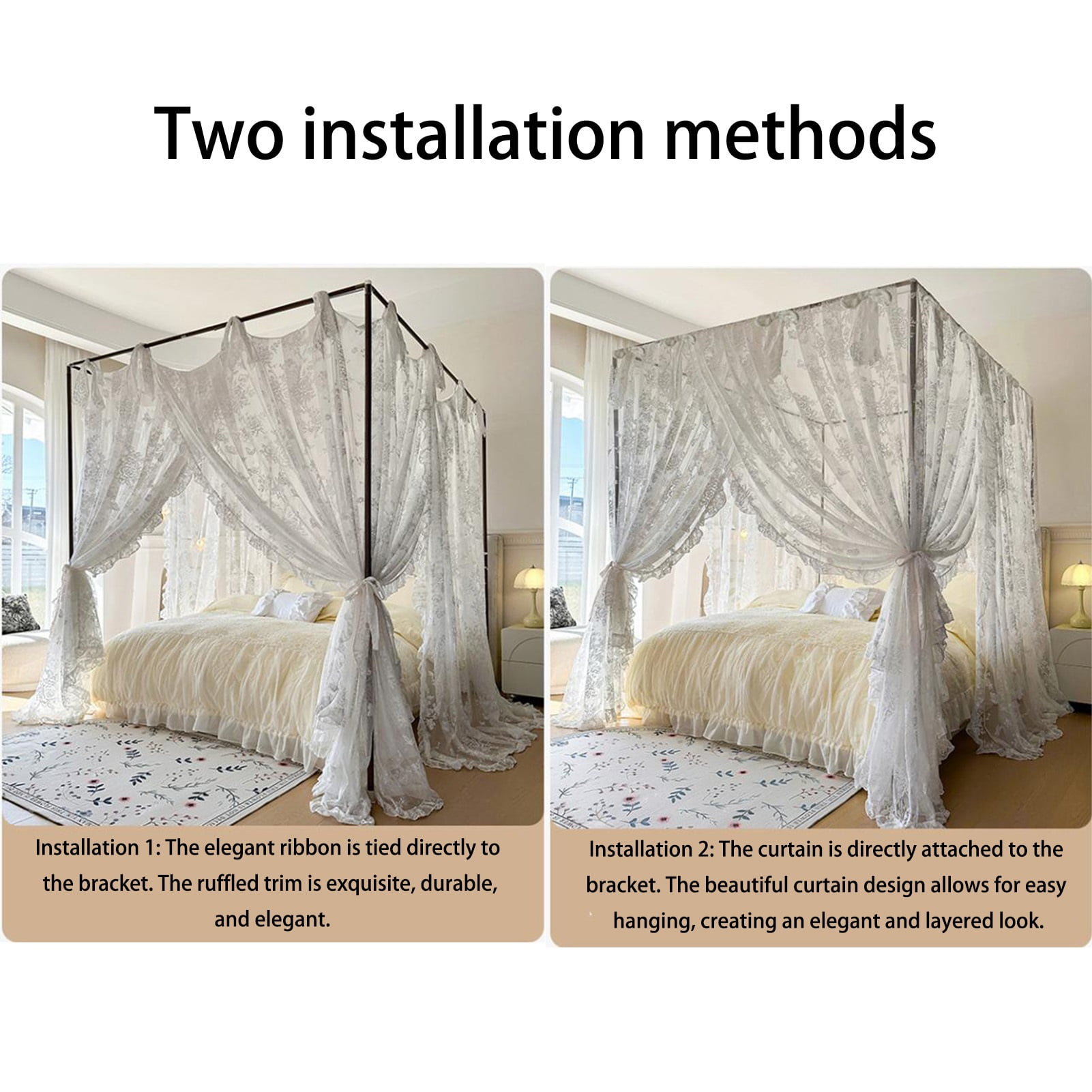 Mosquito net canopy bed, 4 corner posts bed canopy bed curtain, bedroom decoration accessories for girls adults