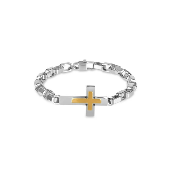 Forever New 316L Stainless Steel Gold IP Sideways Cross Bracelet 8.5Inches