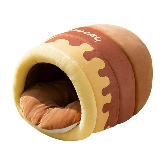 Cama para gatos Honey Pot, cueva para gatitos, caseta para gatos de interior con calefacción automática, condominio para caniches, perros, chihuahuas, M marrón