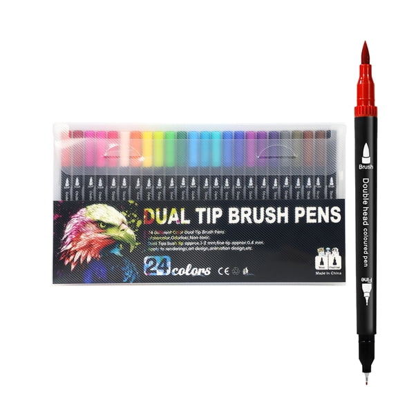 24 Colors Washable Dual Tip Acrylic Paint Markers, Fine Tip & Soft Brush Painting Pens for Stone Wood Canvas Ceramic Glass DIY Art Crafts
