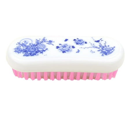 - Household Plastic Floral Pattern Oval Shaped Shoes Clothes Scrubbing Brush Pink