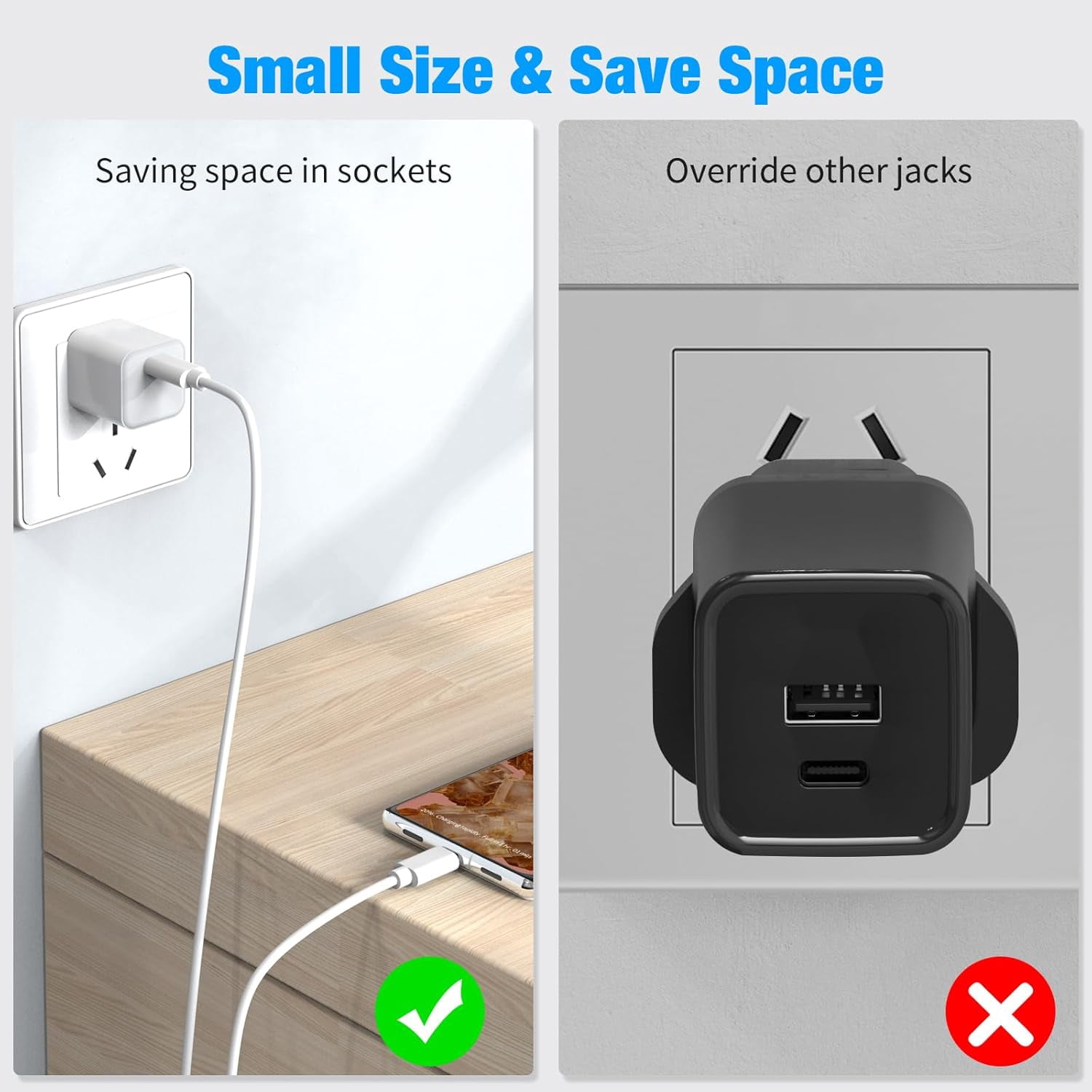 RGHJAR-20W USB C Wall Charger Block for Android Samsung Galaxy A17 5G A16 A15 A55 A54 A13 A53 A52 A51 A71 A34 A42, [2 Pack] PD Type-C Port Compact Cube Fast Charging Power Mini Adapter + 2 x 6FT Cabl