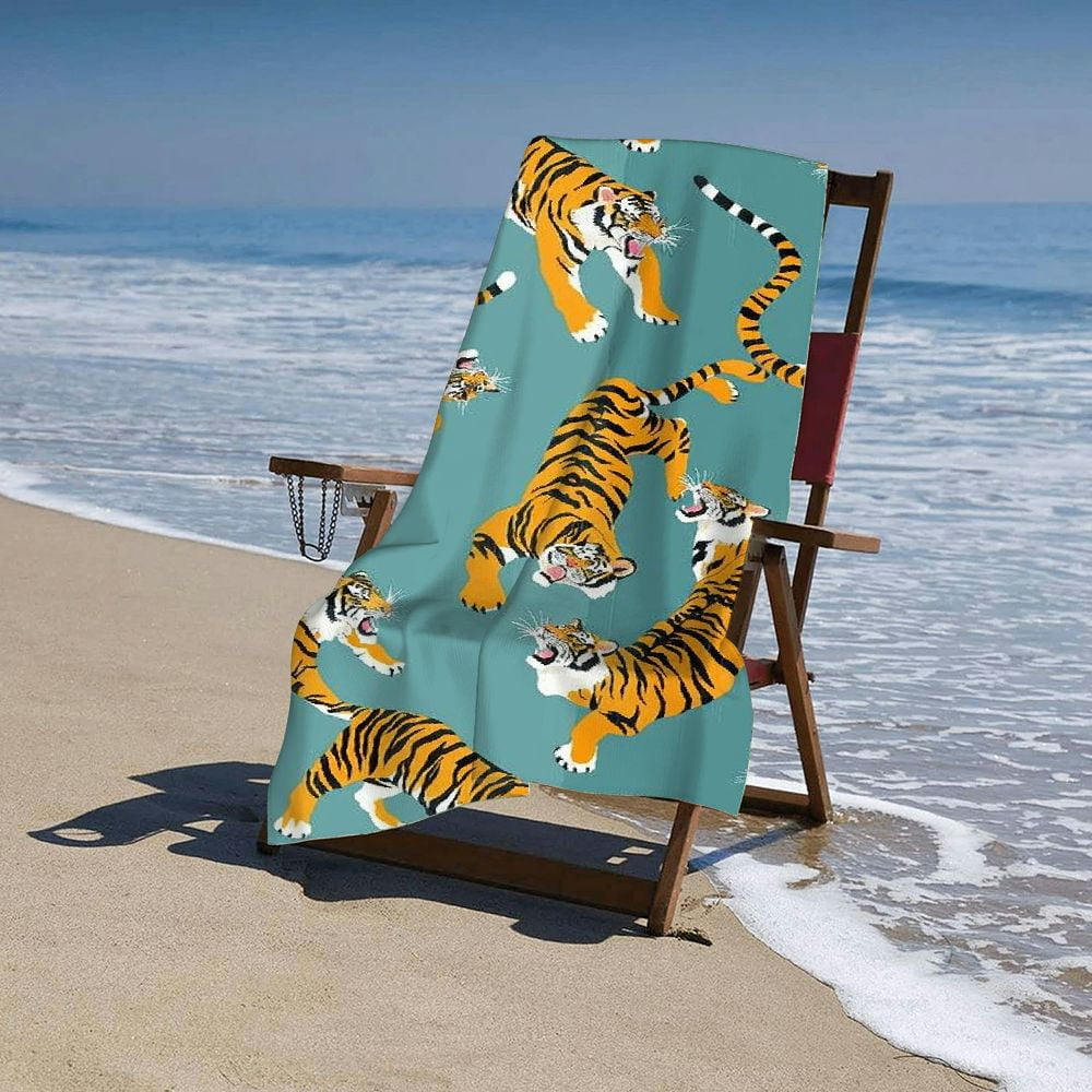 PHYHOO Cute Cartoon Tiger Beach Towel,Sand Free Microfiber Beach Blanket, Quick Dry Absorbent Bath Towels for Swimming Pool, Camping, Picnic, Yoga Gym Sports 30x60in