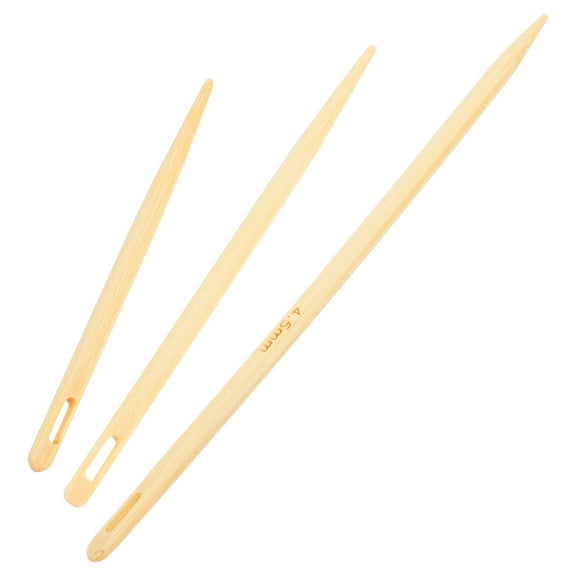 KAKOWELY Yarn Threading Knitting Needles Beige Wood 3pcs