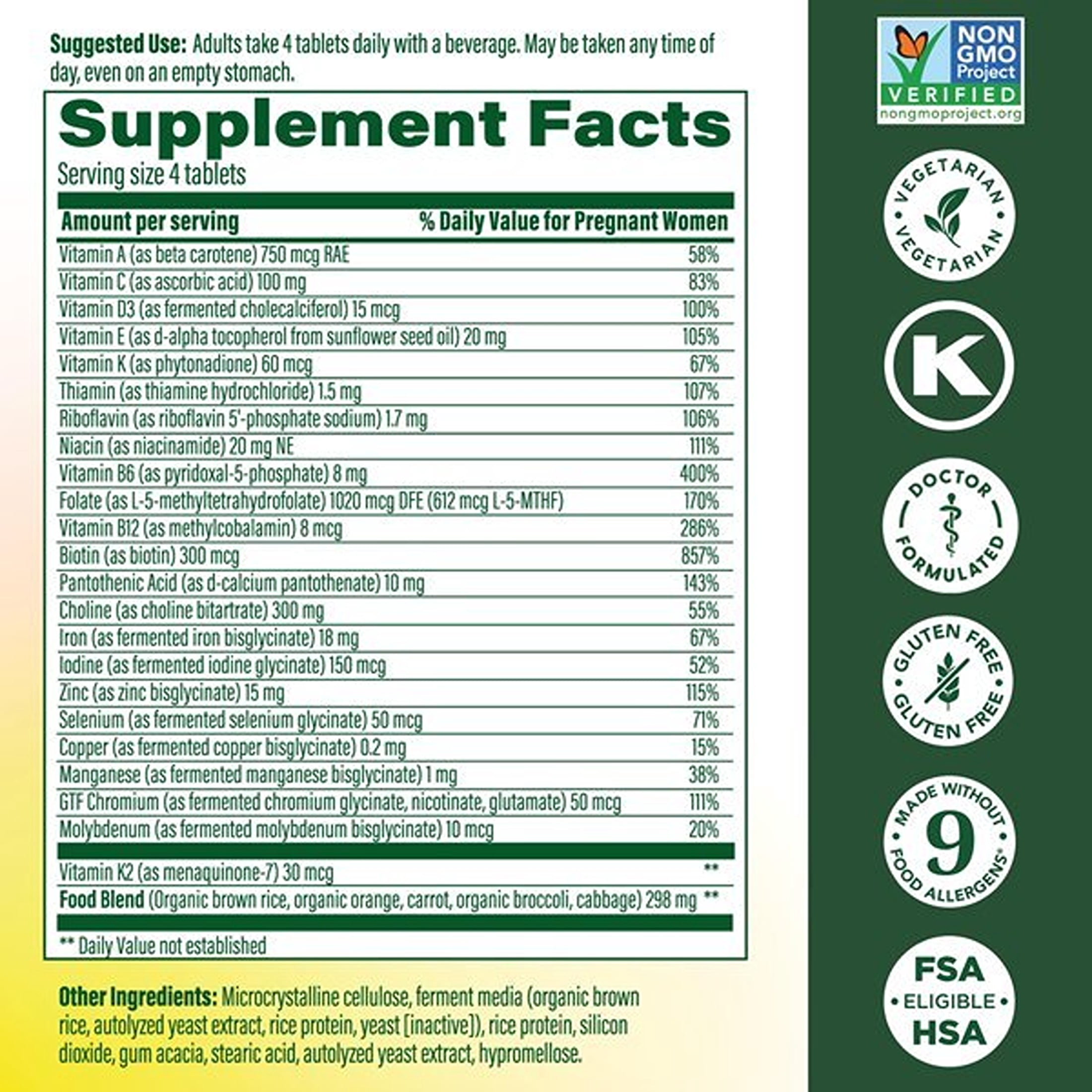 MegaFood Baby & Me 2 Prenatal Minis - Folate, Choline, Iron, Vitamin C & D3 - 30 Servings